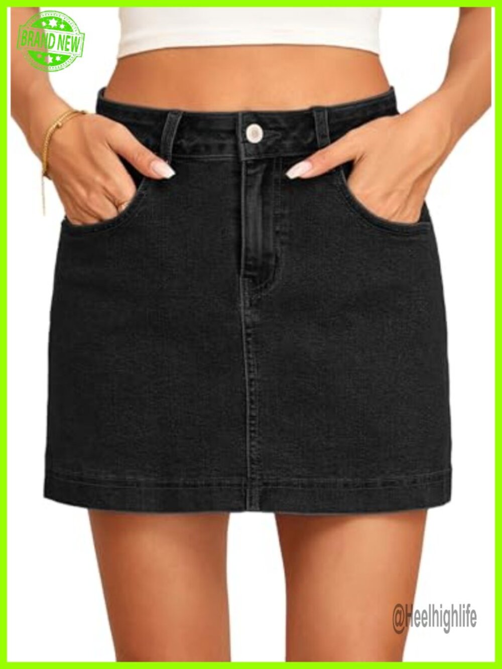 High Waisted Denim Skort with Pockets Stretch Jean Skirt Shorts